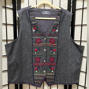 ERIKA 11 CLASSICS NORDIC Embroidered DESIGN Gray Vest with Colorful Accents: